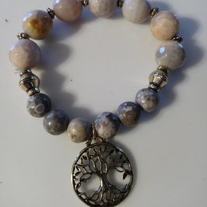 Earth stone colored bracelet with family tree